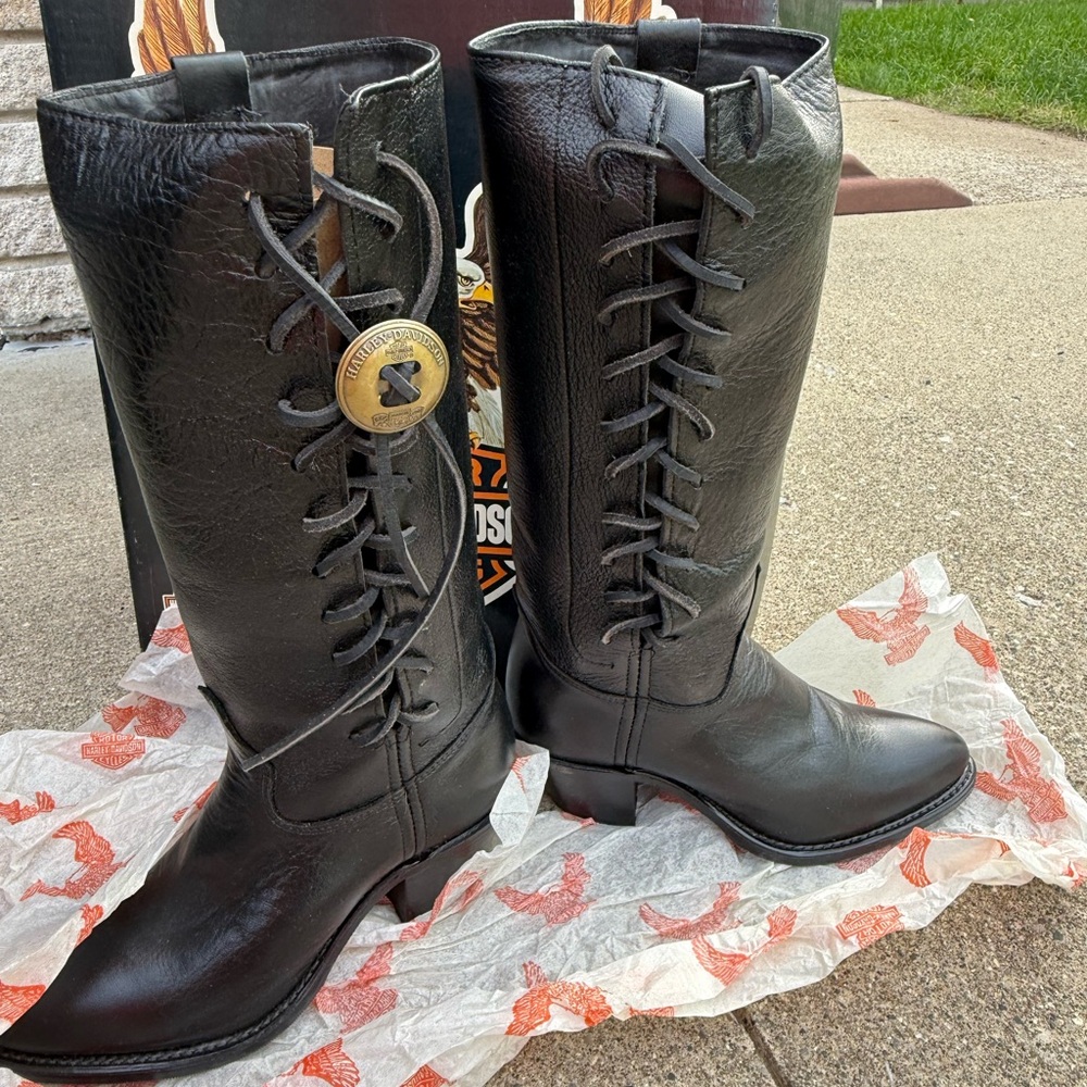 Harley-Davidson Black Lace-Up Moto Boots